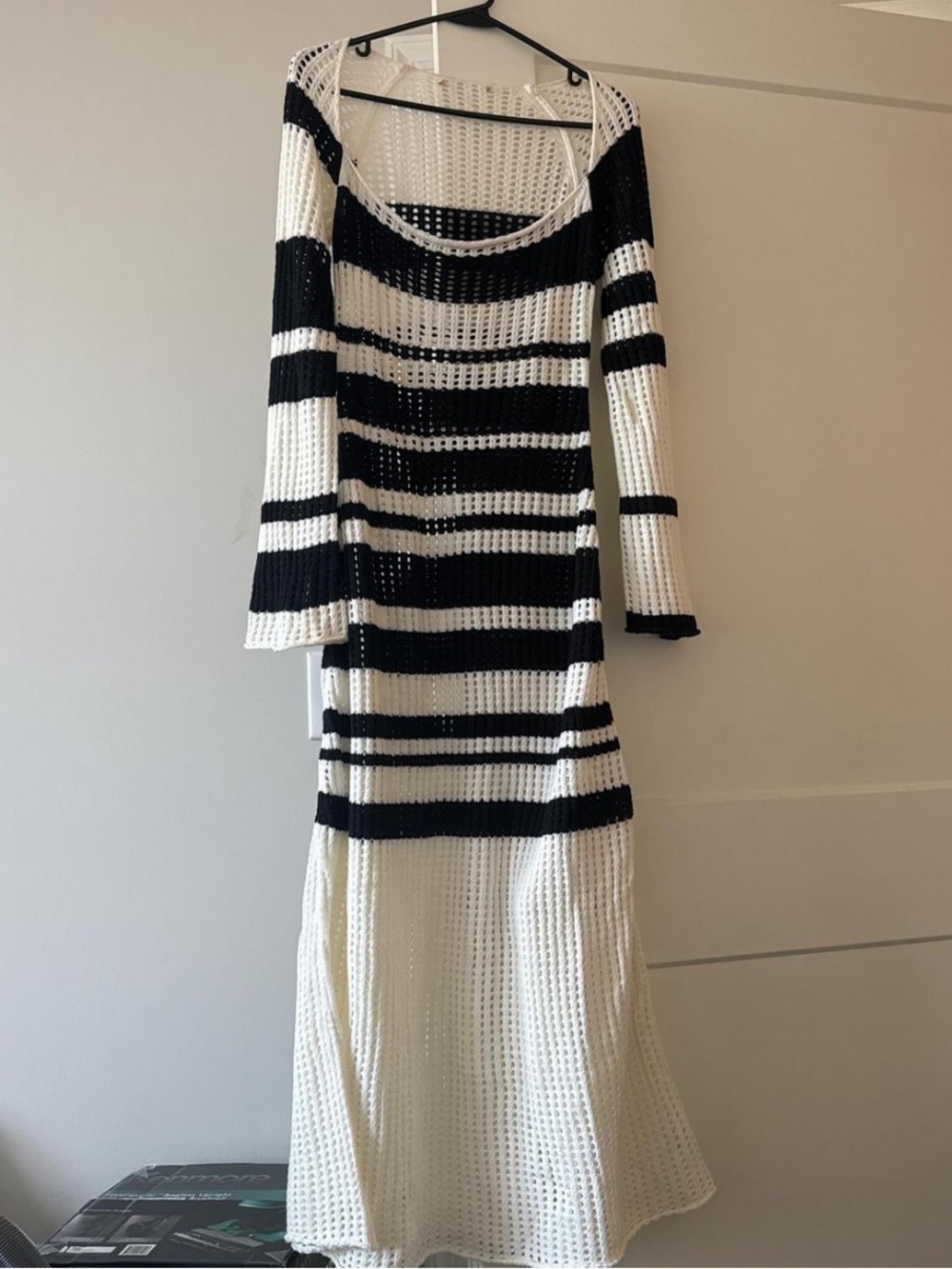 VRG GRL Striped Black and White Crochet Maxi Dress